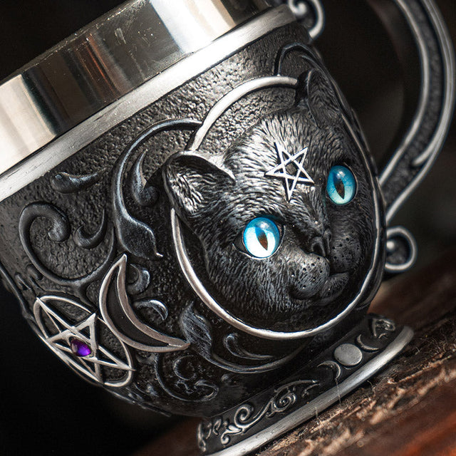 6" Stainless Steel Tea Cup - Witch Cat - Magick Magick.com