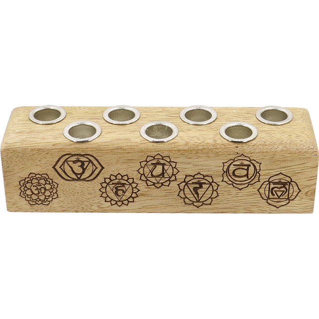 6" Wood Multi Mini Candle Holder - Chakras - Magick Magick.com