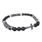 6 mm Elastic Bracelet Round Beads - Black Agate & Labradorite with Cross - Magick Magick.com