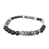 6 mm Elastic Bracelet Round Beads - Black Agate & Labradorite with Cross - Magick Magick.com