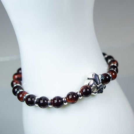 6 mm Elastic Bracelet Round Beads - Dark Red Agate with Fleur De Lis - Magick Magick.com