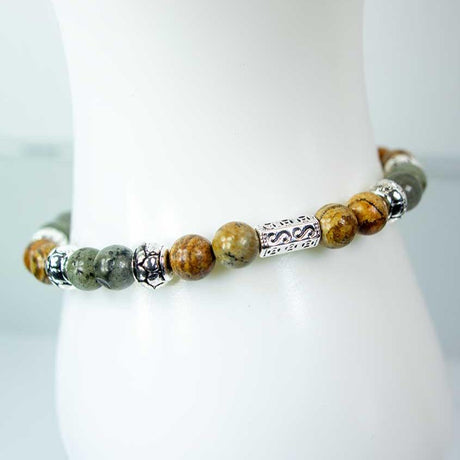 6 mm Elastic Bracelet Round Beads - Labradorite & Picture Jasper with Hematite & Silver Accent Beads - Magick Magick.com