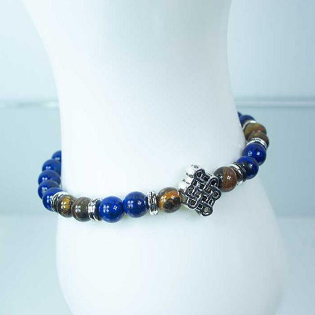 6 mm Elastic Bracelet Round Beads - Lapis & Tiger Eye with Eternity Knot - Magick Magick.com