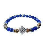 6 mm Elastic Bracelet Round Beads - Lapis & Tiger Eye with Eternity Knot - Magick Magick.com