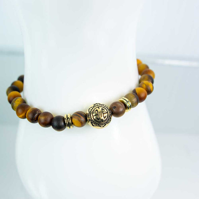 6 mm Elastic Bracelet Round Beads - Yellow Tiger Eye with Gold Accent Beads - Magick Magick.com