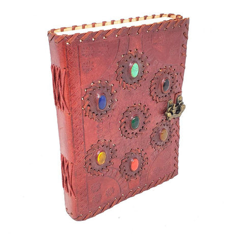 6" x 8" Seven Chakra Stones Leather Blank Book with Latch - Magick Magick.com