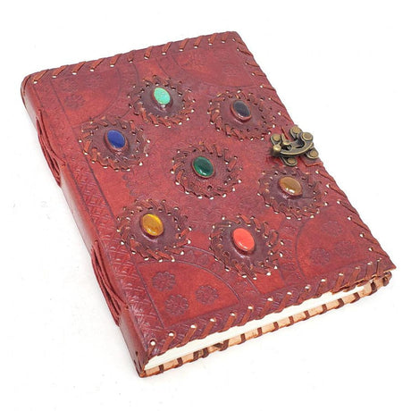 6" x 8" Seven Chakra Stones Leather Blank Book with Latch - Magick Magick.com