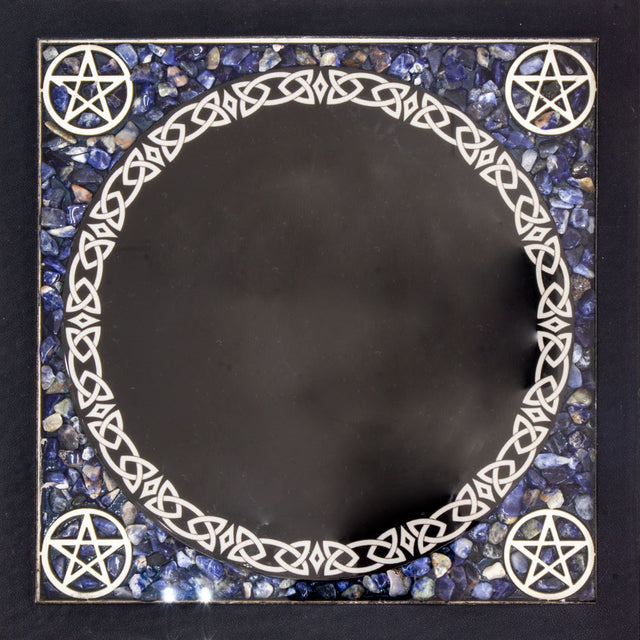 6.5" Glass Scrying Mirror with Sodalite Chips - Magick Magick.com