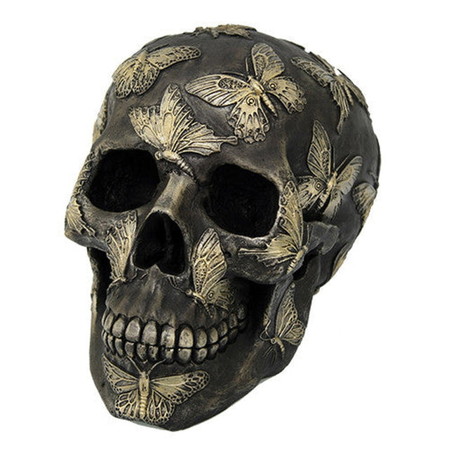 6.75" Black and Gold Butterfly Skull Statue - Magick Magick.com