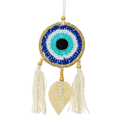 7" Boho Twine Wrapped Dream Catcher Woven Evil Eye with Macrame Leaf - Magick Magick.com