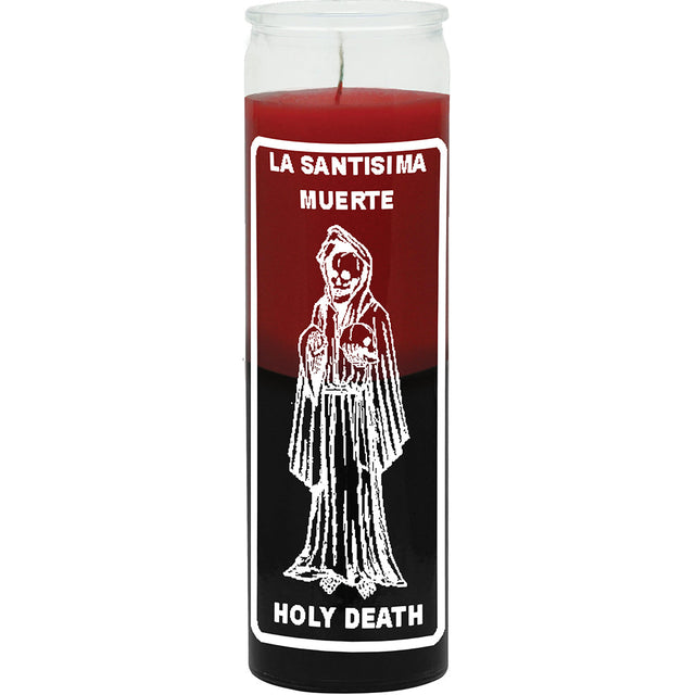 7 Day Glass Candle 2 Color Holy Death - Red / Black - Magick Magick.com