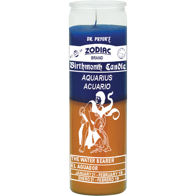 7 Day Glass Candle 2 Color Zodiac Aquarius - Blue / Gold - Magick Magick.com