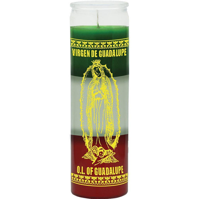 7 Day Glass Candle 3 Colors Our Lady Guadalupe - Green / White / Red - Magick Magick.com