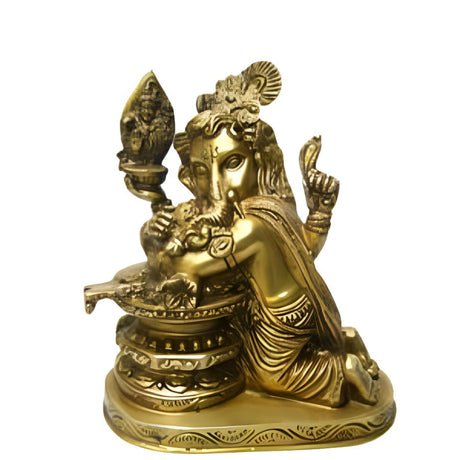 7" Ganesh with Shiva Lingam Solid Brass Statue - Magick Magick.com