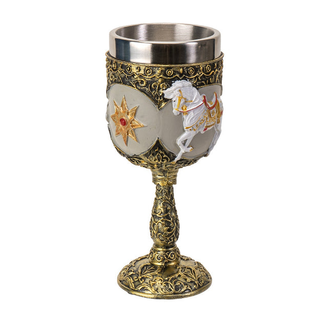 7" Resin & Stainless Steel Chalice / Goblet - Royal Holiday Horse - Magick Magick.com