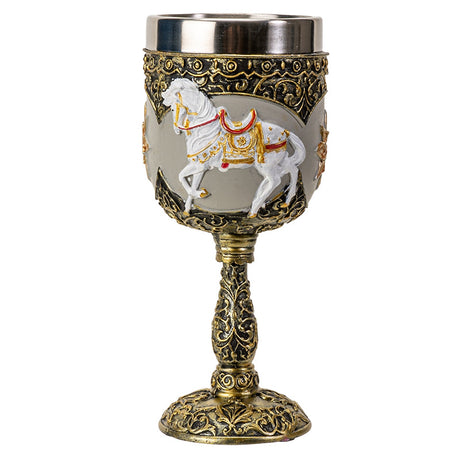 7" Resin & Stainless Steel Chalice / Goblet - Royal Holiday Horse - Magick Magick.com