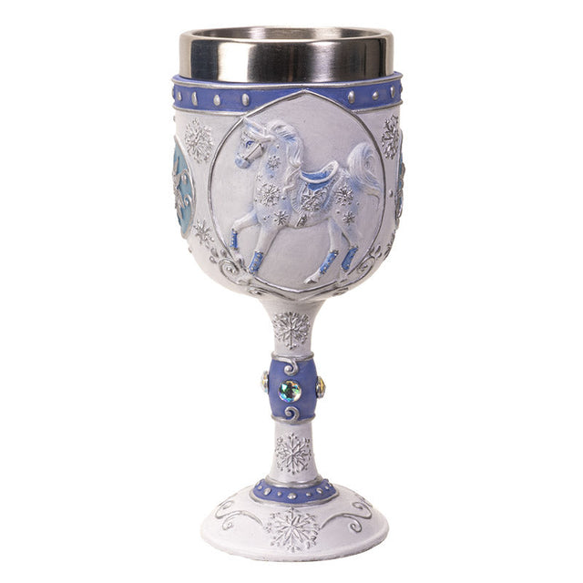 7" Resin & Stainless Steel Chalice / Goblet - Snow Crystal - Magick Magick.com