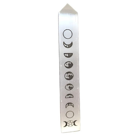 7" Selenite Triple Moon Pentagram Obelisk Tower - Magick Magick.com