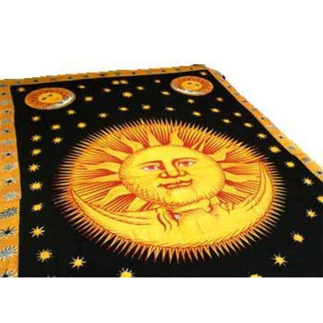 72" x 108" Sun God Gold Black Tapestry - Magick Magick.com