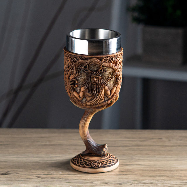 7.25" Resin & Stainless Steel Chalice / Goblet - Cernunnos - Magick Magick.com