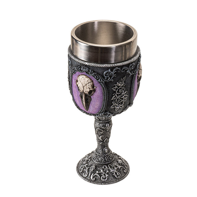 7.25" Resin & Stainless Steel Chalice / Goblet - Raven Skull - Magick Magick.com