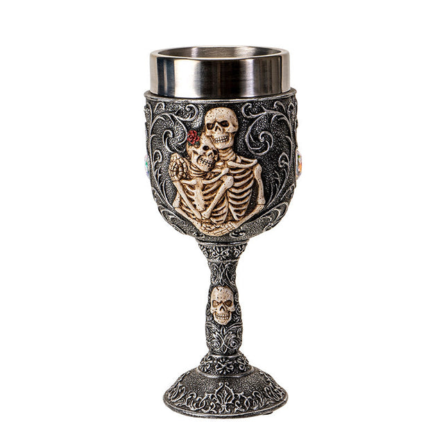 7.25" Resin & Stainless Steel Chalice / Goblet - Skeleton Couple - Magick Magick.com