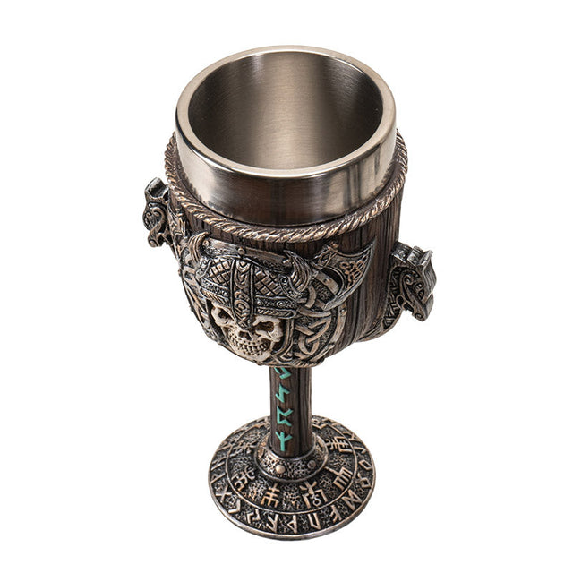 7.25" Resin & Stainless Steel Chalice / Goblet - Skull Viking - Magick Magick.com