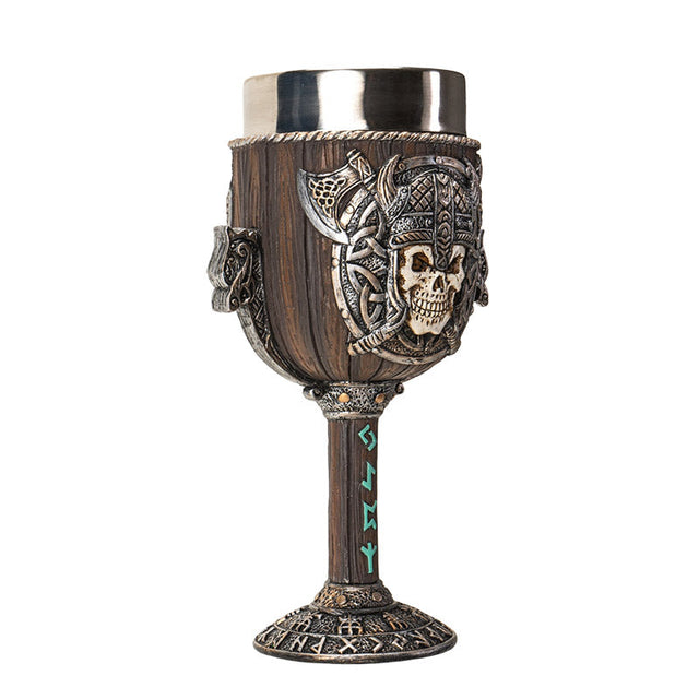 7.25" Resin & Stainless Steel Chalice / Goblet - Skull Viking - Magick Magick.com