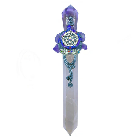 7.5" Amethyst with Rose Quartz Point Athame with Pentacle - Magick Magick.com