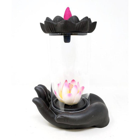 7.5" Glass Covered Ceramic Lotus Backflow Cone Incense Burner - Magick Magick.com
