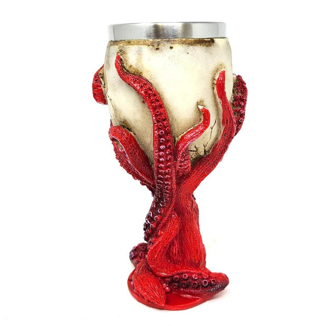 7.5" Resin & Stainless Steel Chalice / Goblet - Octopus Skull - Magick Magick.com