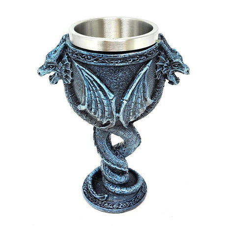 7.5" Resin & Stainless Steel Chalice / Goblet - Twin Dragon - Magick Magick.com