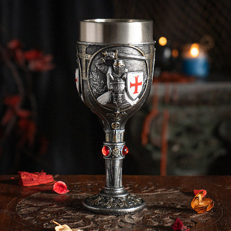 7.6" Resin & Stainless Steel Chalice / Goblet - Templar Knight - Magick Magick.com