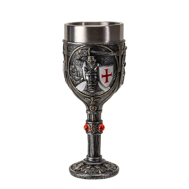 7.6" Resin & Stainless Steel Chalice / Goblet - Templar Knight - Magick Magick.com