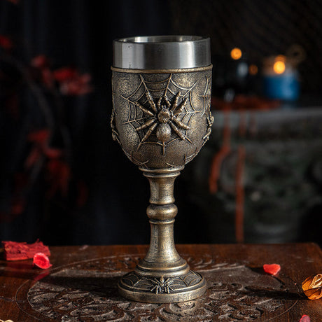 7.8" Resin & Stainless Steel Chalice / Goblet - Spider - Magick Magick.com