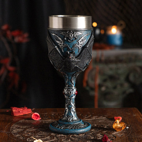 7.8" Resin & Stainless Steel Chalice / Goblet - Vampire Bat - Magick Magick.com