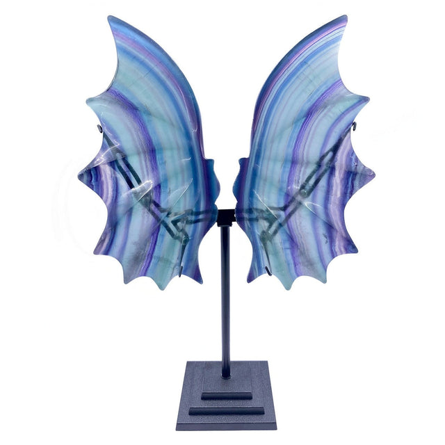 8-9.5" Fluorite Dragon Wings on Black Metal Stand - Magick Magick.com