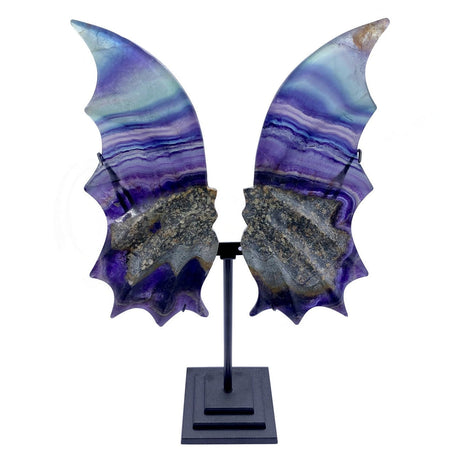 8-9.5" Fluorite Dragon Wings on Black Metal Stand - Magick Magick.com