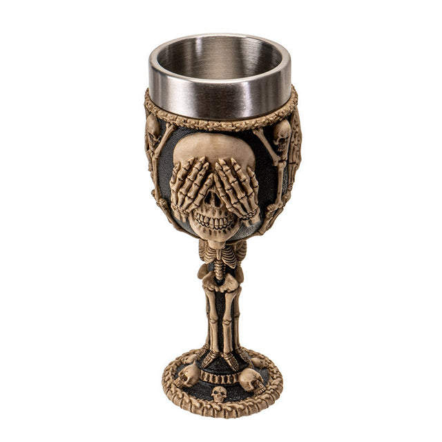 8" Chalice / Goblet - Hear, See, Speak Skeleton - Magick Magick.com