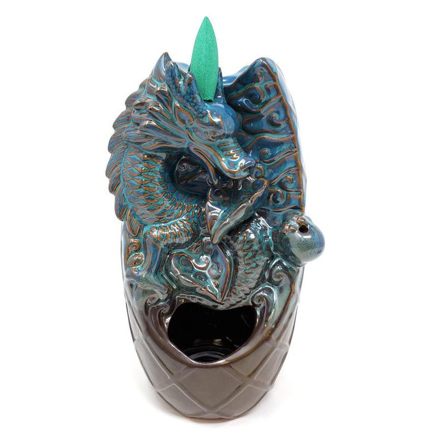 8" Dragon & Waterfall Dual Ceramic Backflow Cone Incense Burner - Magick Magick.com