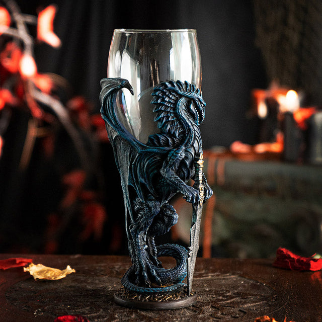 8" Glass Chalice / Goblet - Dragon Blade - Magick Magick.com