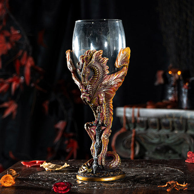 8" Glass Chalice / Goblet - Dragon Blade - Magick Magick.com