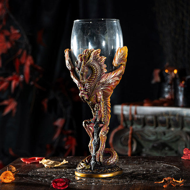 8" Glass & Resin Chalice / Goblet - Dragon Blade - Magick Magick.com