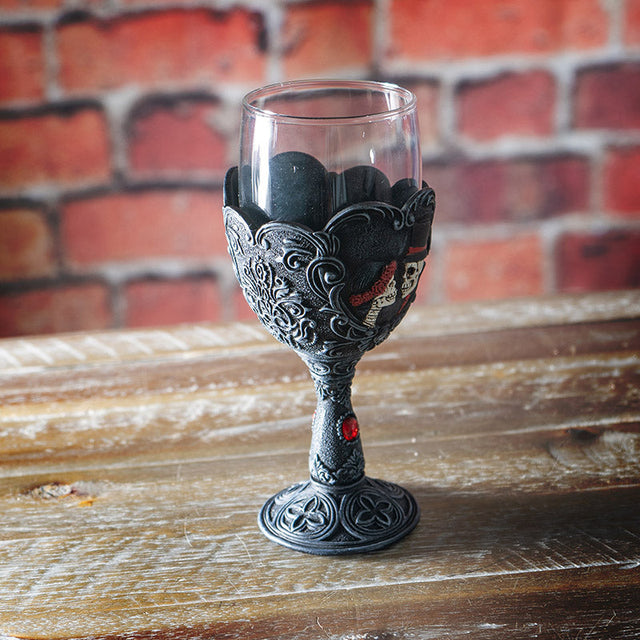 8" Glass & Resin Chalice / Goblet - Love Never Dies Skeleton Couple - Magick Magick.com