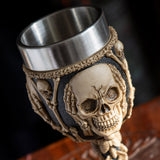 8" Resin & Stainless Steel Chalice / Goblet - Hear, See, Speak Skeleton - Magick Magick.com