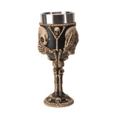 8" Resin & Stainless Steel Chalice / Goblet - Hear, See, Speak Skeleton - Magick Magick.com