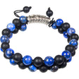 8 mm Adjustable Bracelet Round Beads - Double Row - Lapis & Matte Black Agate with Fleur De Lis - Magick Magick.com