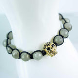 8 mm Adjustable Bracelet Round Beads - Labradorite with Brass Skull - Magick Magick.com