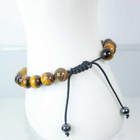 8 mm Adjustable Bracelet Round Beads - Tiger Eye & Hematite with Warrior Helmet - Magick Magick.com