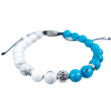 8 mm Adjustable Bracelet Round Beads - Turquoise & White Howlite with Silver Accent Beads - Magick Magick.com